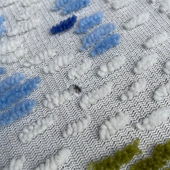 Vintage Chenille Bedspread Coverlet Floral Throw White Blue Green Fringe 60x50 - Picture 5 of 7